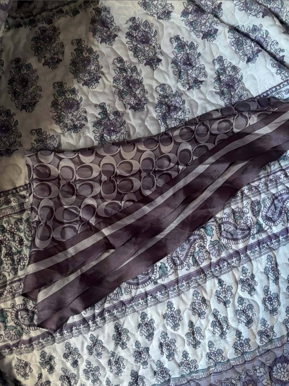 Coach Signature Silk Scarf in Taupe and Ivory